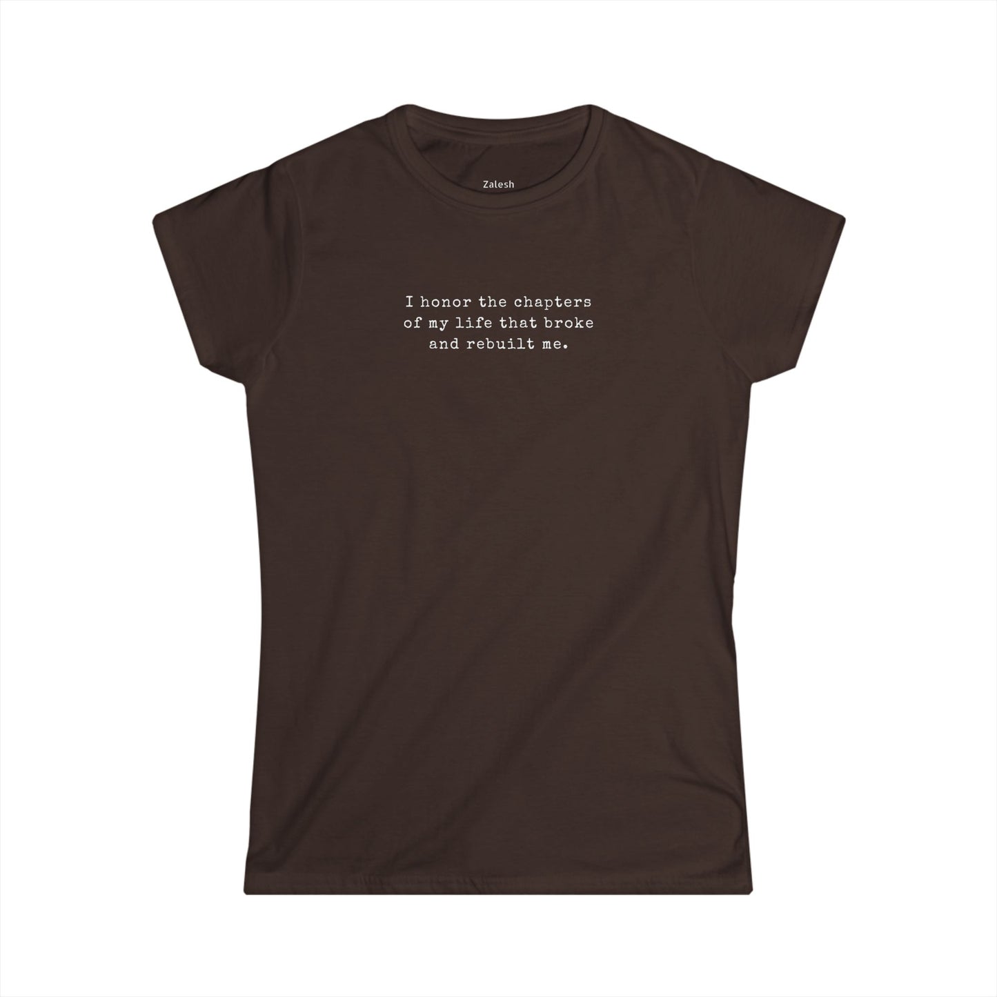 Brown t-shirt with a printed quote on a white background