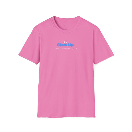 Pink t-shirt with text on a white background