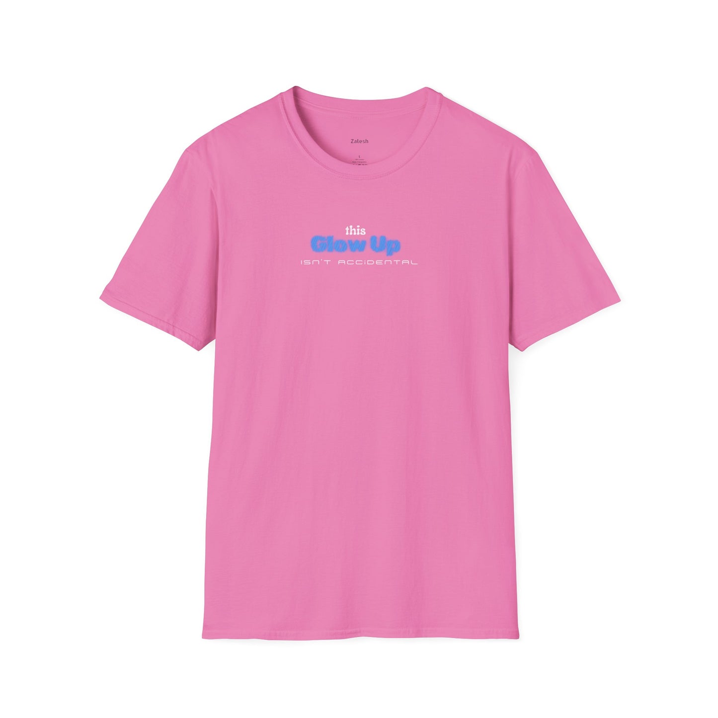 Pink t-shirt with text on a white background