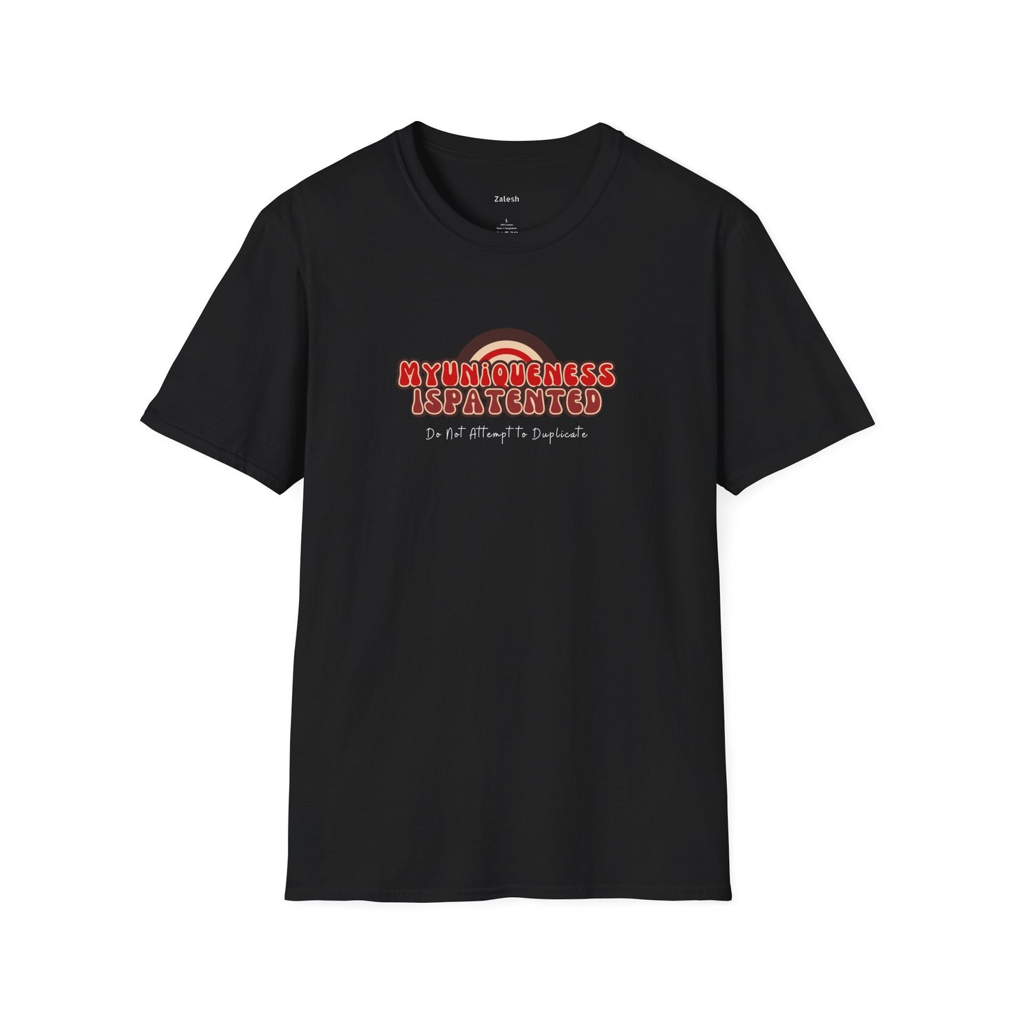 Women Black t-shirt with red and white text design on a white background