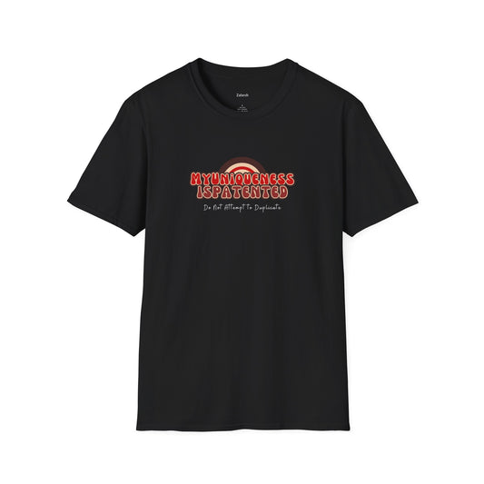 Women Black t-shirt with red and white text design on a white background